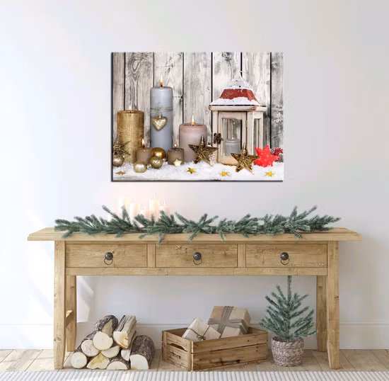 Custom Christmas Candle Light up LED Canvas Printing Wall Art