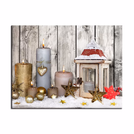 Изготовленная на заказ рождественская свеча освещает светодиодную печать на холсте, настенное искусство